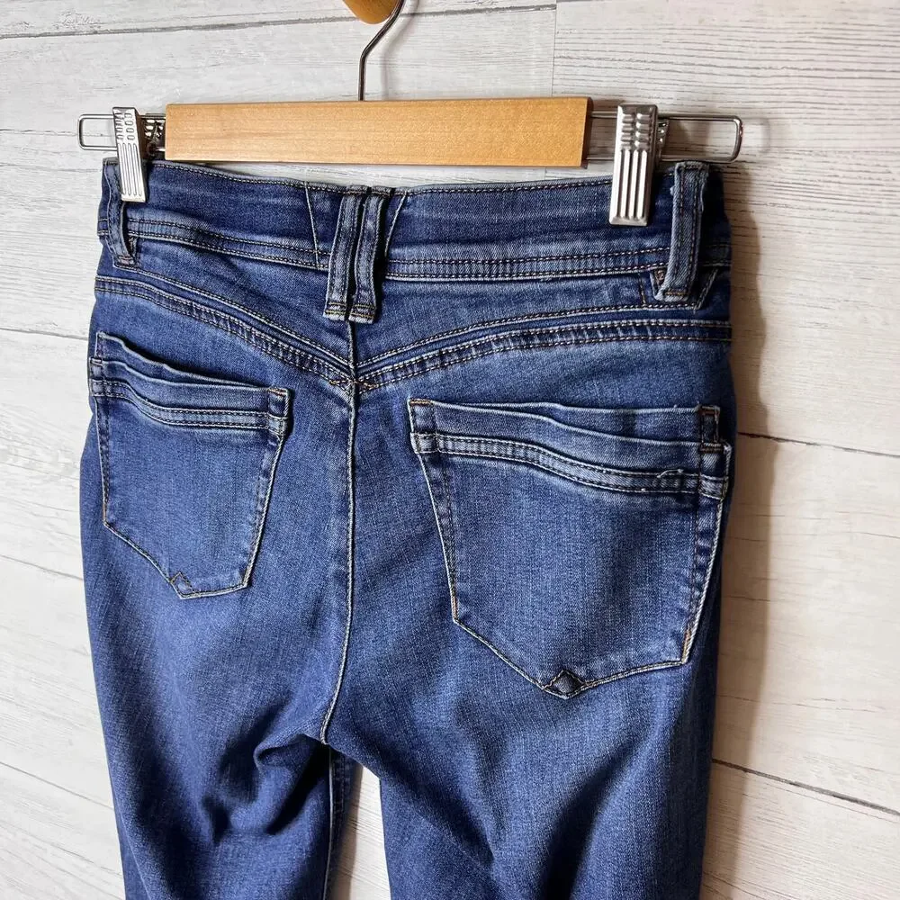 Democracy Jeans Womens Size 2 Blue Ab Technology Distressed Skinny Whiskering